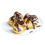 4 Profiteroles With Sauce & Scoop Of Ice Creams 
